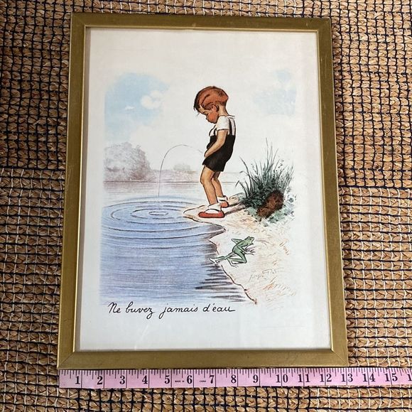 Vintage Pair of Georges Repon Framed Art Lithographs Naughty Children - Picture 13 of 16